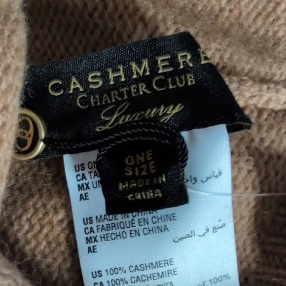 Macy's Charter Club Tan Cashmere Hat with Ribbed Cuff - Picture 2 of 3